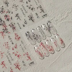 1pcs 5D Spring Chinese Retro Red Green Bamboo Nail Art Charms Stickers 4Styles Nail Decorations Decals DIY Self-Adhesive Slider