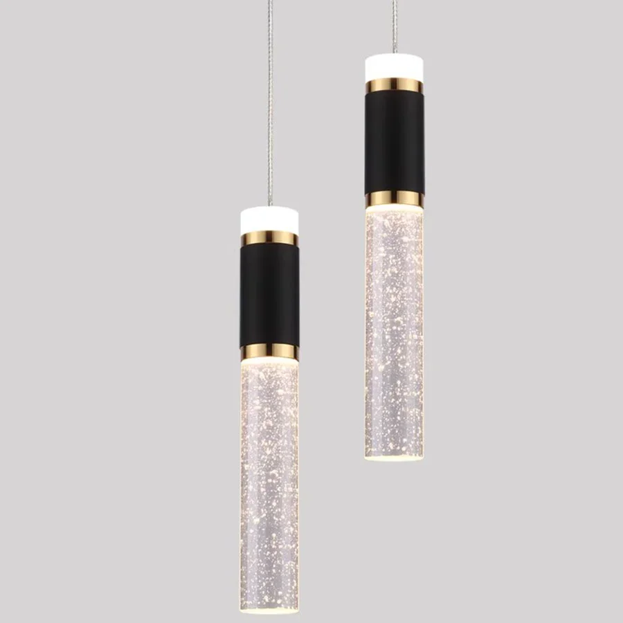 

1PC Nordic Crystal LED Pendant Lamp Modern Dining Table Bubble K9 Crystal Ceiling Pendant Light Cylinder Long Tube Suspension