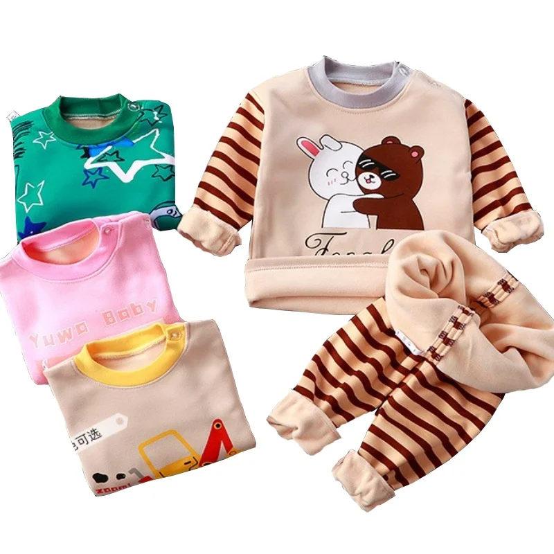 

Winter Add Velvet Thick Warm Tops+Pant 2-Piece Pajama Kids Cartoon Bear Rabbit Baby Boys Girls Underwear Clothes Set 1-10 Years