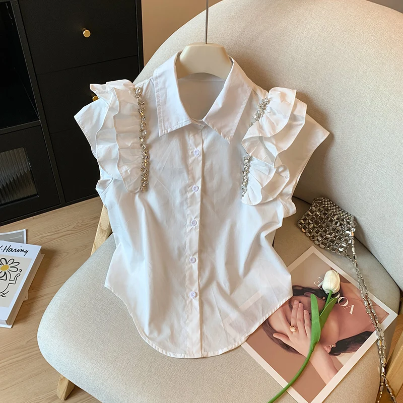 Ele Diamond Embellied Puffy Sve irt Women's Summer High Waist ort Sve Top Sweet Sle Chinese Brand