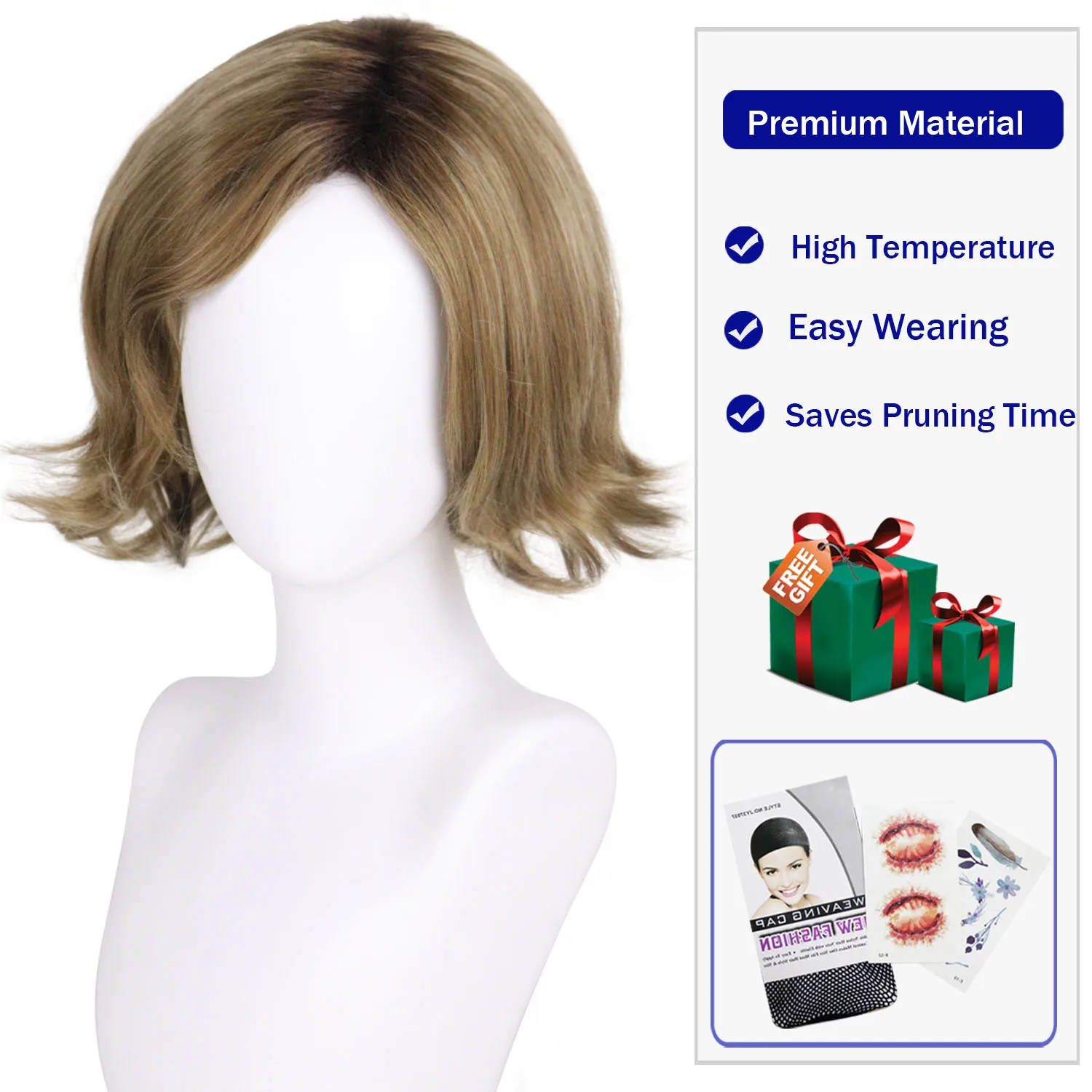 الألياف الاصطناعية براون الجانب الانفجارات شعر مستعار النمط الطبيعي للنساء قصيرة مجعد الباروكات الأم شعر مستعار الهدايا اليومية حفلة تأثيري شعر مستعار الإناث #5