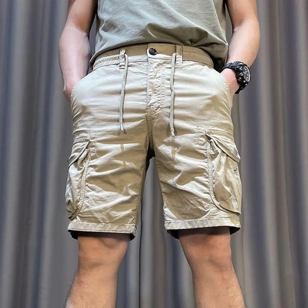 

Men Cargo Shorts Elastic Waist Men's Cargo Shorts Adjustable Drawstring Reinforced Pockets Straight Leg for Beach or Wear