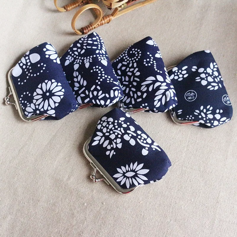 Featured ethnic style blue print retro women's small coin purse coin bag