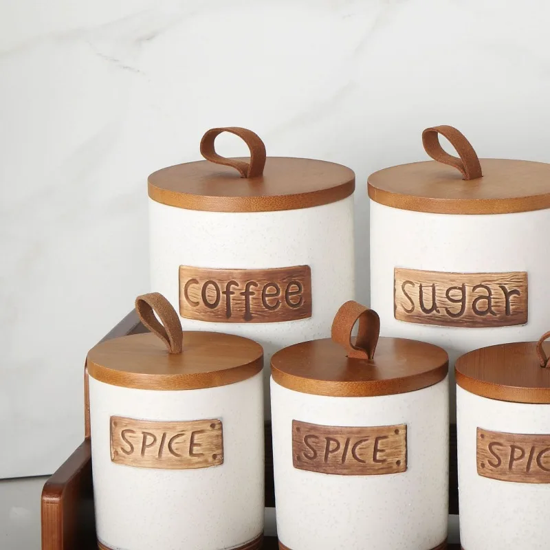 Household ceramic sealed jar 7-piece set of storage jars, coffee beans moisture-proof and dust-proof sub-packaging, food grade