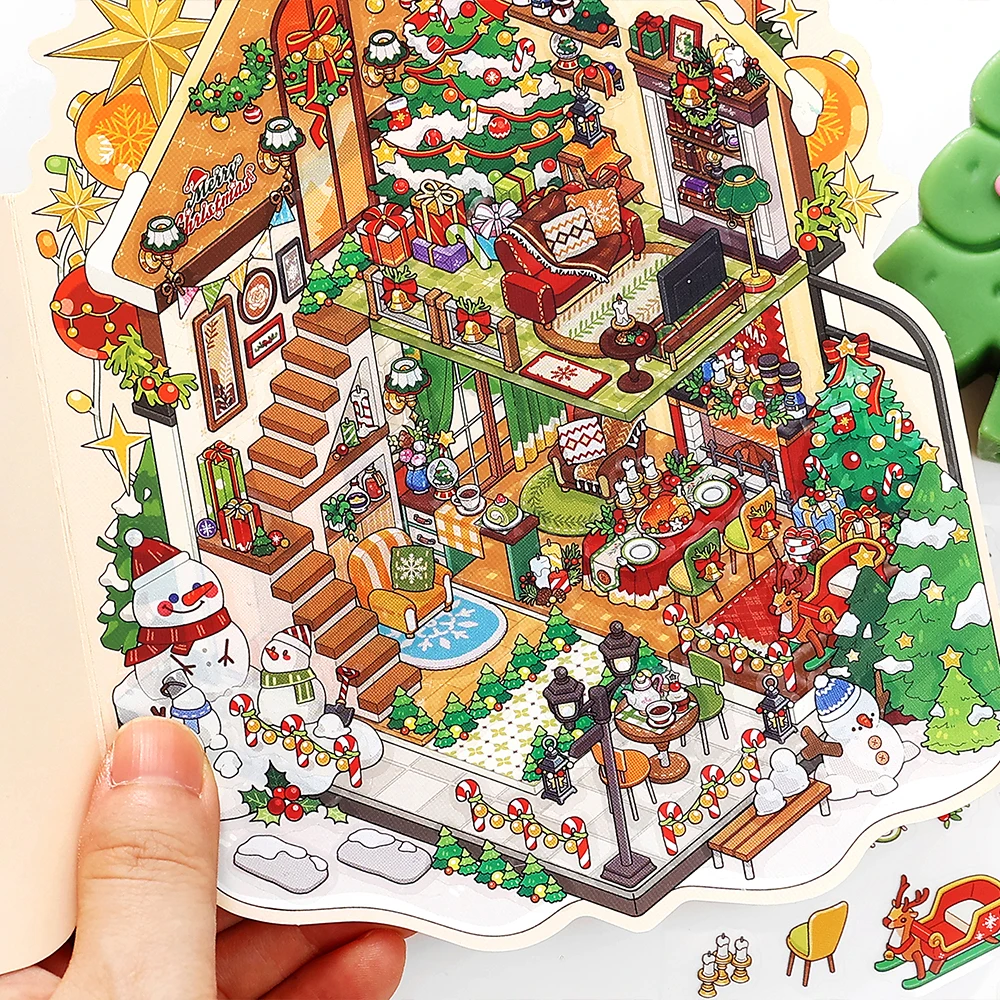 Mr. Paper Landscape Stickers 3 sheets/pack Large Size Christmas House Manufacturing Landscape Stickers Home Decoration Gifts