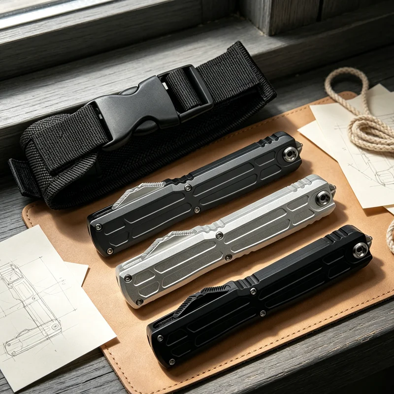 Cuchillo plegable Micro Hi-Tech, hoja de acero D2, mango de aleación de aluminio T6061 CNC, herramienta portátil EDC para supervivencia al aire libre