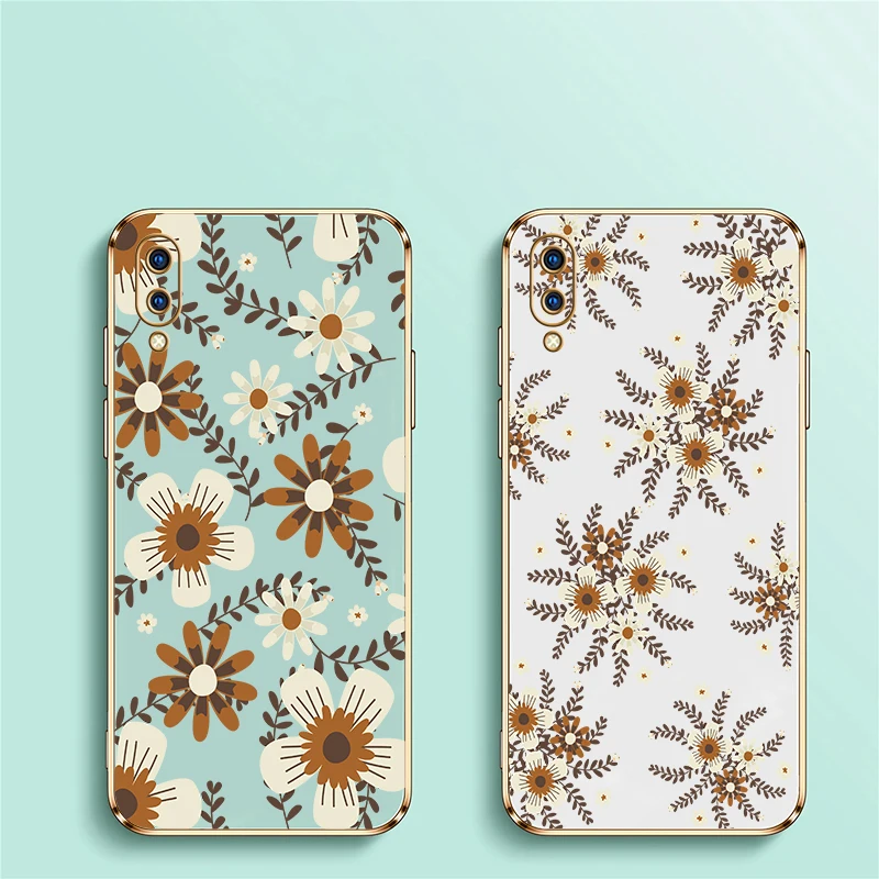 Luxury Plating Phone Case For Vivo V9 V5 Lite V11 V11i V20 SE V17 V15 V19 Pro Fashion Flowers Pattern Shockproof Soft Cover