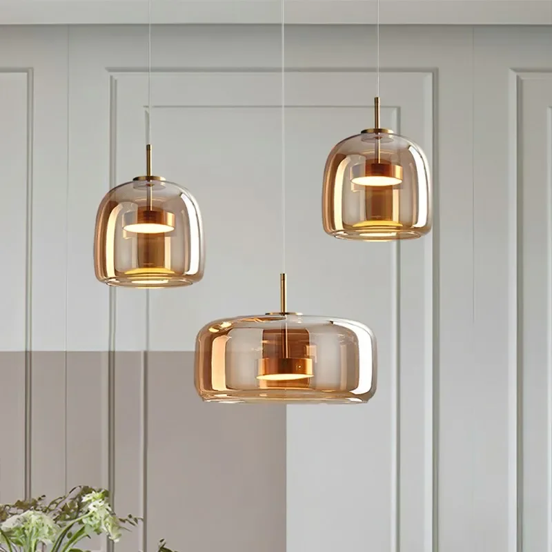 LED Modern Glass Pendant Light Amber Hanging glass Lamp For Dining Room Bar Indoor Decor Lighting Bedroom Bedside Led Luminaire