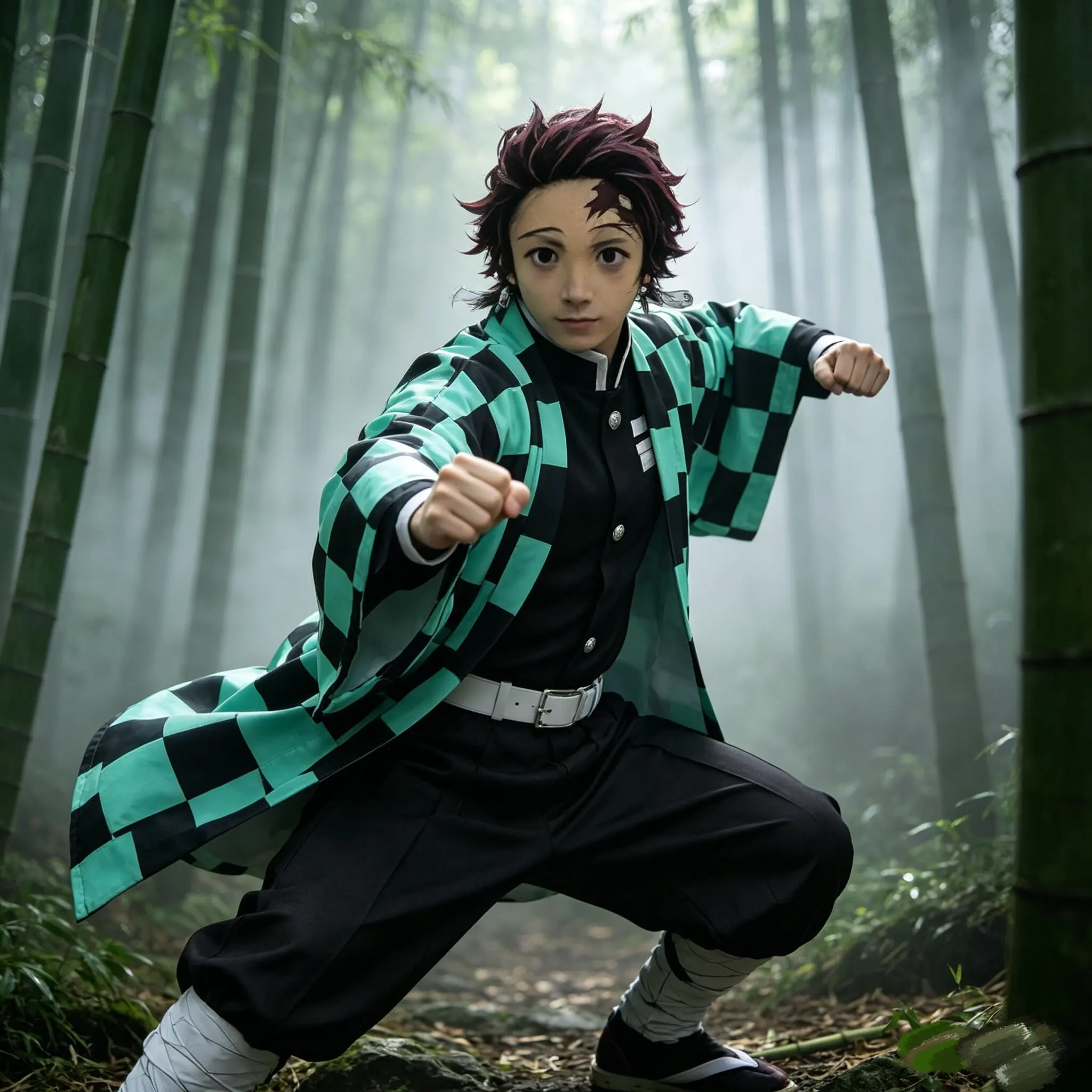 

2026 New Anime Kamado Tanjirou Cosplay Kostuum Kimono Kimetsu Katana Tanjirou Pruik Cape Mantel Uniform Set