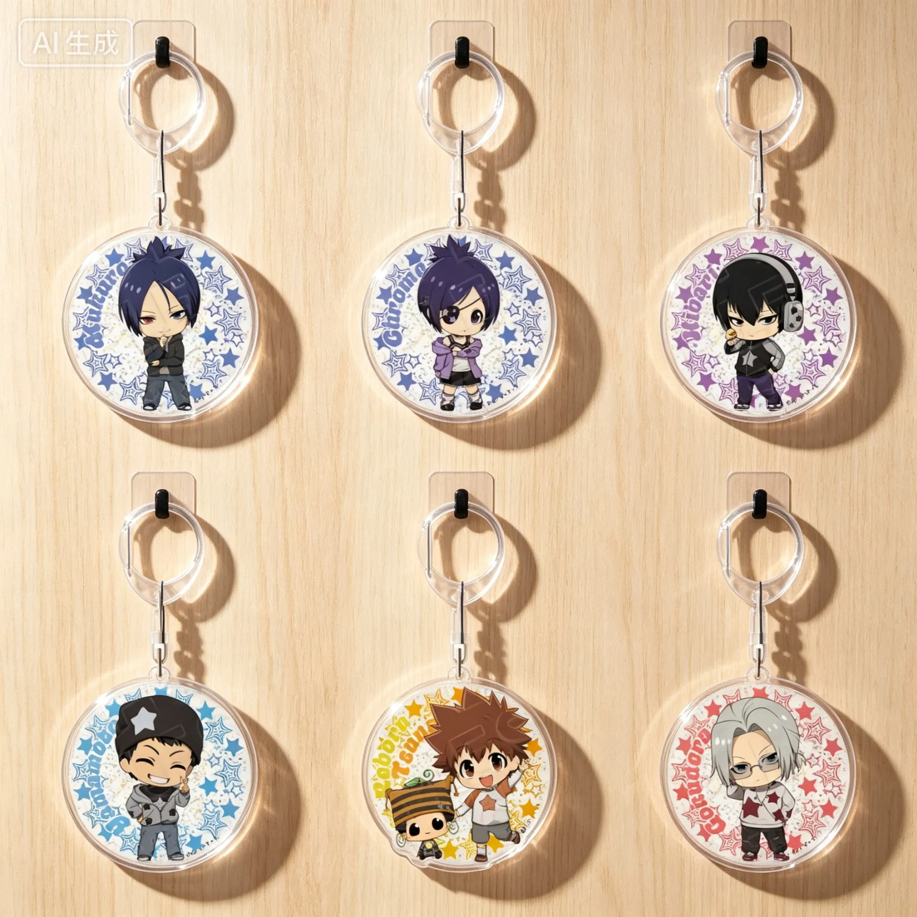 Anime Katekyo Hitman Reborn! Q-Style Star Series Chrome Dokuro Circle Acrylic Pendant Keychains Bag Decorations