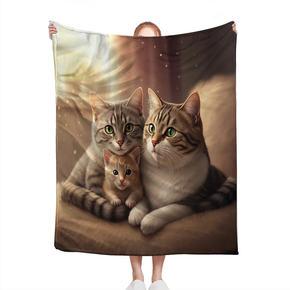 Charming Family of Cats Design Soft Microfiber Throw Blanket – Cozy for Bed, Sofa, Camping, Picnic & Winter Warmth - view 3