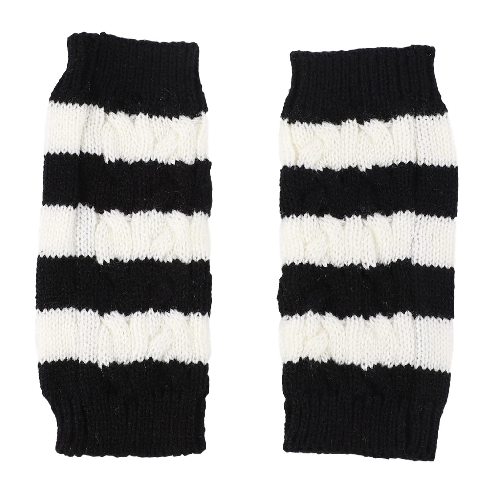 

Winter Stripe Woolen Yarn Knitted Warm Gloves Half Finger Cycling Driving Running Golfing Fishing Gardening Winter Gloves