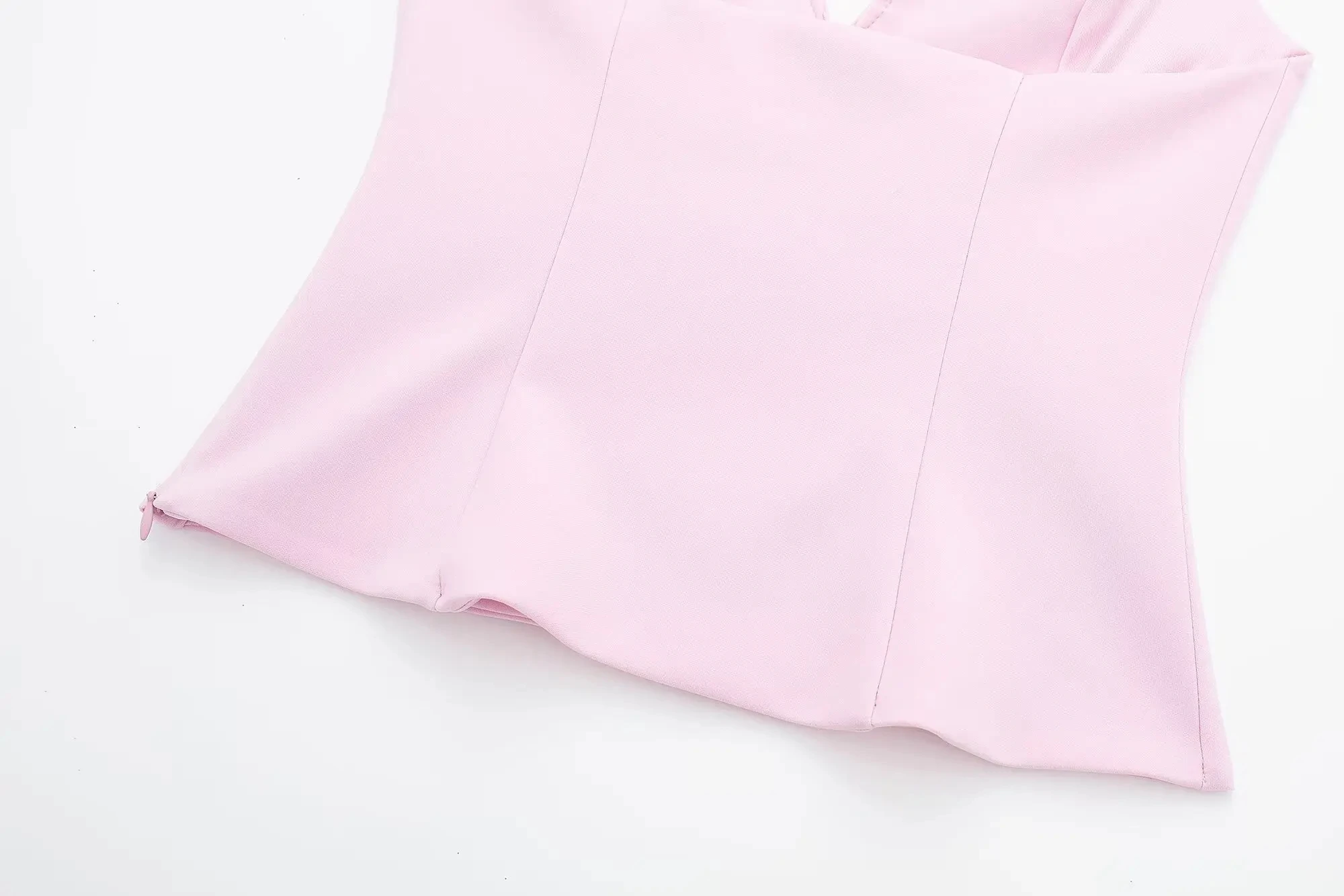 HH 2024 Sommer-Damen-Tanktop, rückenfrei, ärmellos, Neckholder, V-Ausschnitt, abgeschnitten, + A-Linie, hohe Taille, Mini-Shorts, modischer rosa Anzug – Detail 13