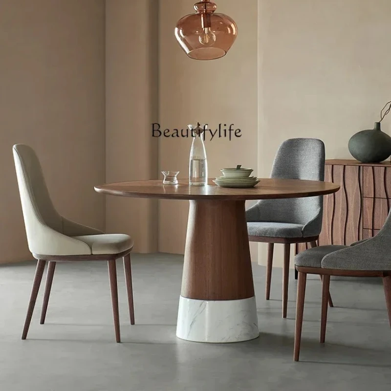 

Ash wood solid wood wabi-sabi wind Italian minimalist round dining table and chair combination