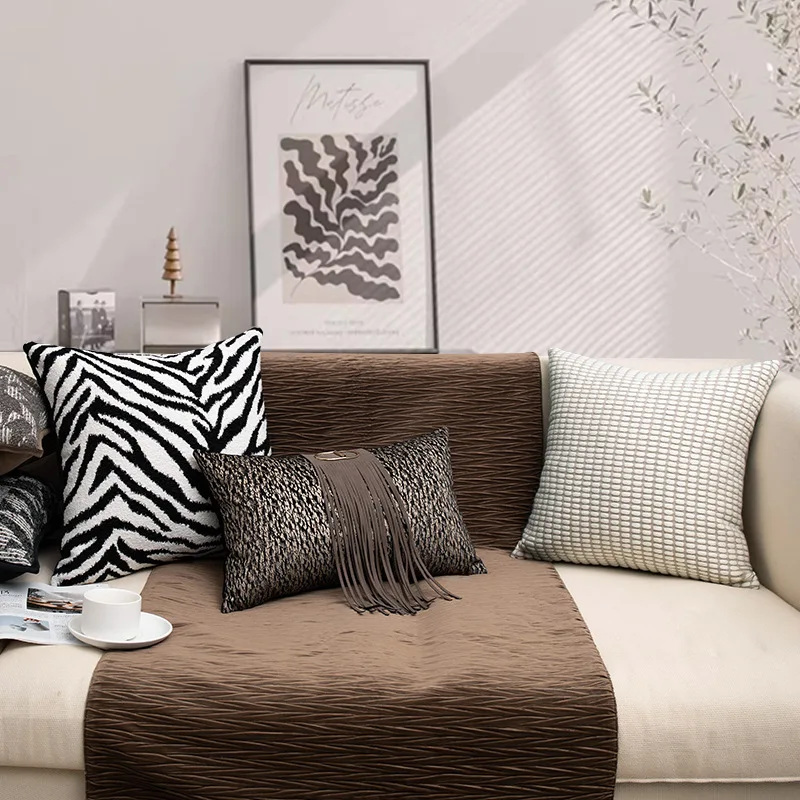 الفاخرة أسود رمادي الجاكار رمي المخدة غطاء الوسادة أريكة بني داكن Pacthwork وسادة غطاء زيبرا نمط