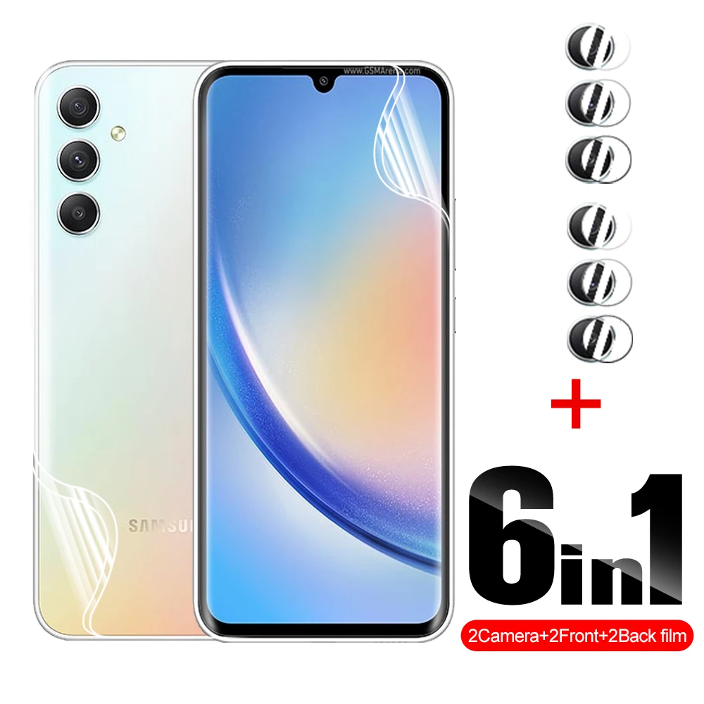 6in1 Film Hidrogel Belakang Depan untuk Samsung Galaxy A34 5G Pelindung Layar Lensa Kamera Sumsung A34 A 34 34A 6.6 Inci Penutup SM-A346B