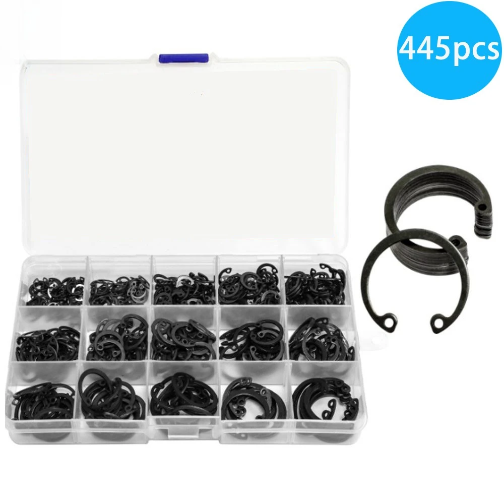 445pcs Elastic Retaining Rings High-carbon Steel M8-M24 Retaining Rings C Type Internal Retaining Clip Snap Ring for Holes