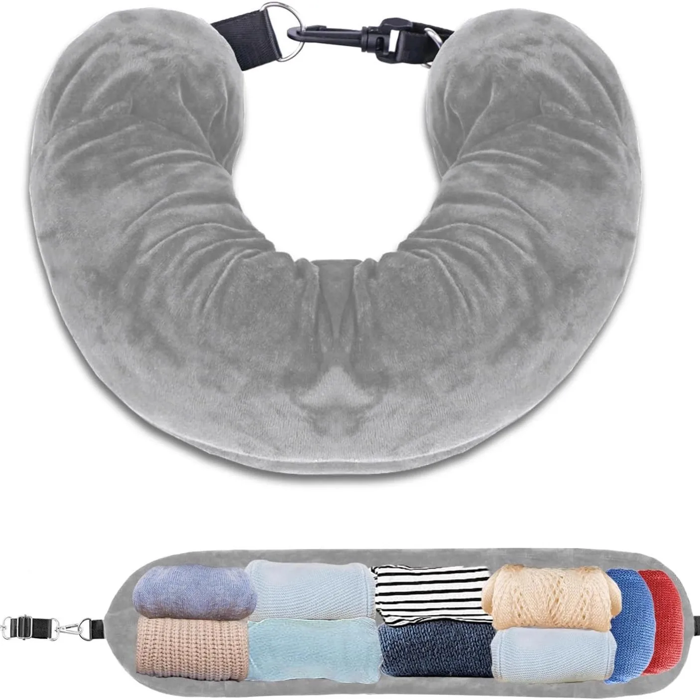 Travel Neck Pillow Fillable Clothing U-Shaped Pillowcase Portable Storage Bag Pillow Velvet Neck Pillow Cover for Airplane Trave