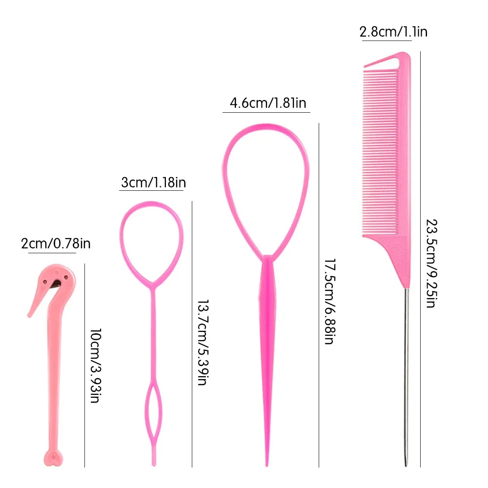 4pcs/set Hair Braiding Tools Hairpin DIY Loop Braider Elastic Hair Bands Remover Cutter Rat Tail Comb Salon Hair Braids Tools