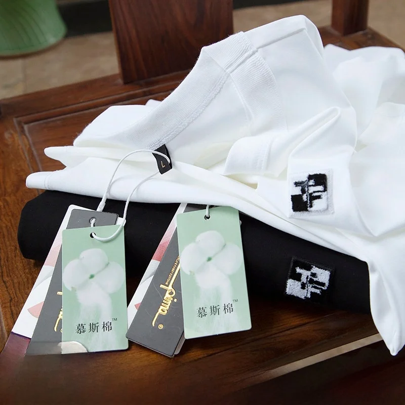 

Мужская футболка из хлопка Supima с круглым вырезом и коротким рукавом, с вышивкой, шелковистым блеском, дышащая, комфортная, летняя.