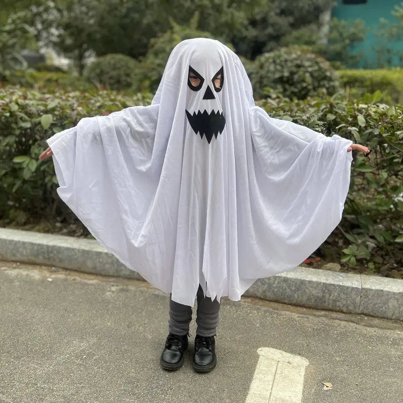 Funny White Ghost Cloak Cape Ghost Festival Horror Performance Costume Props Halloween Children's Performance Costume