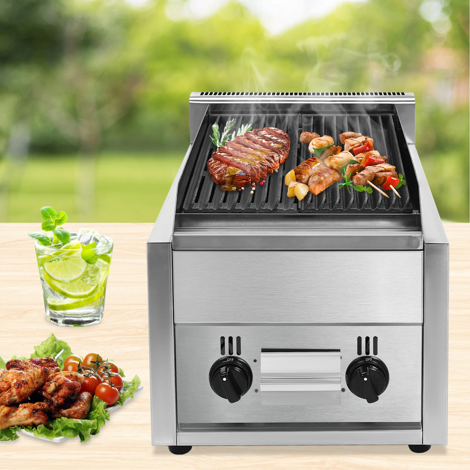 Heavy Duty Commercial Countertop Gas Gril Stainless Steel Professional Gas Grill Adjustable Temperature Simple Operation