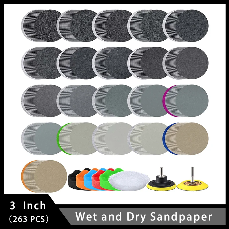 

Wet and Dry Sandpaper 3 Inch Sanding Discs Pad Assorted 60-10000 Grit with Soft Foam Buffing Pads for Grinding and Polishing