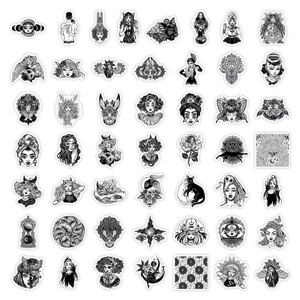 10/25/50Pcs Cool Retro Gothic Style Black White Classic Stickers DIY Skateboard Laptop Luggage Cup Bike Motorcycle Phone Car PVC