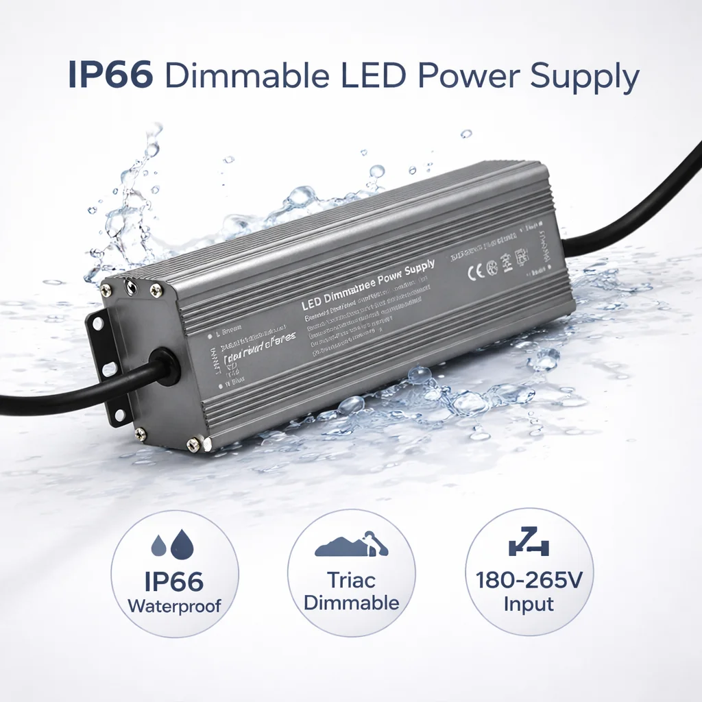 Dimmable Lighting Transformer Outdoor Garden IP66 Triac Power Supply AC 120V 240V to DC 12V 24V 80W 150W 200W Driver Adapter
