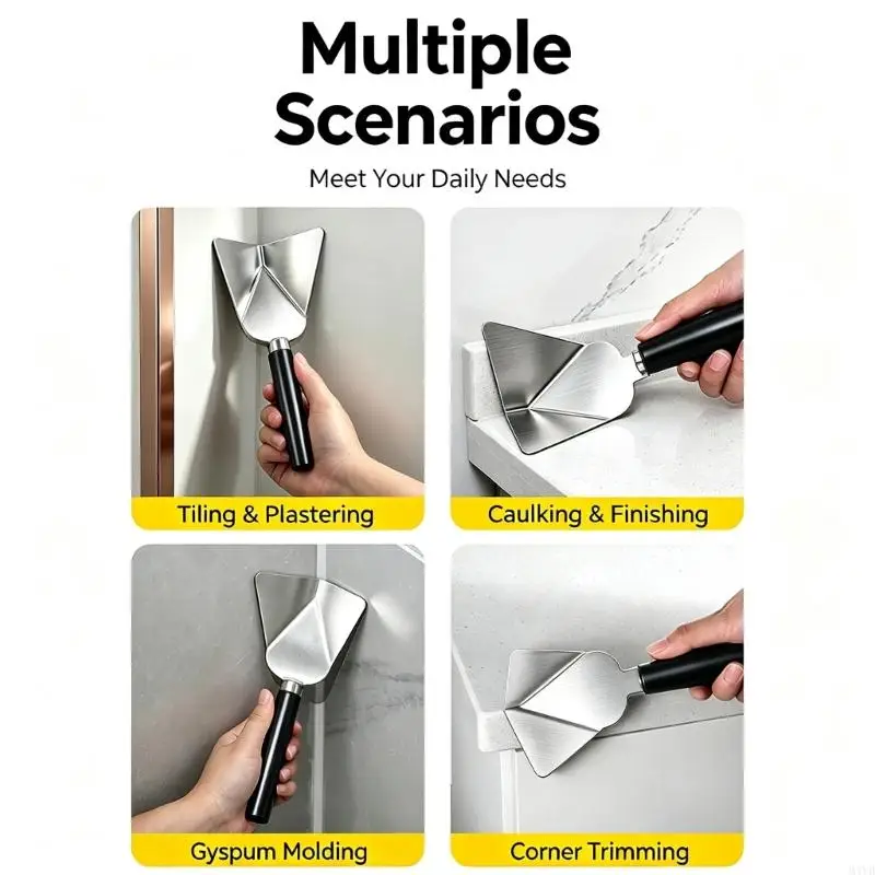 Wall Corner Finishing Tool Inside Outside Trowel with Smooth Stainless Steel Head and Grip Handle for Putty Smoothing M4YD