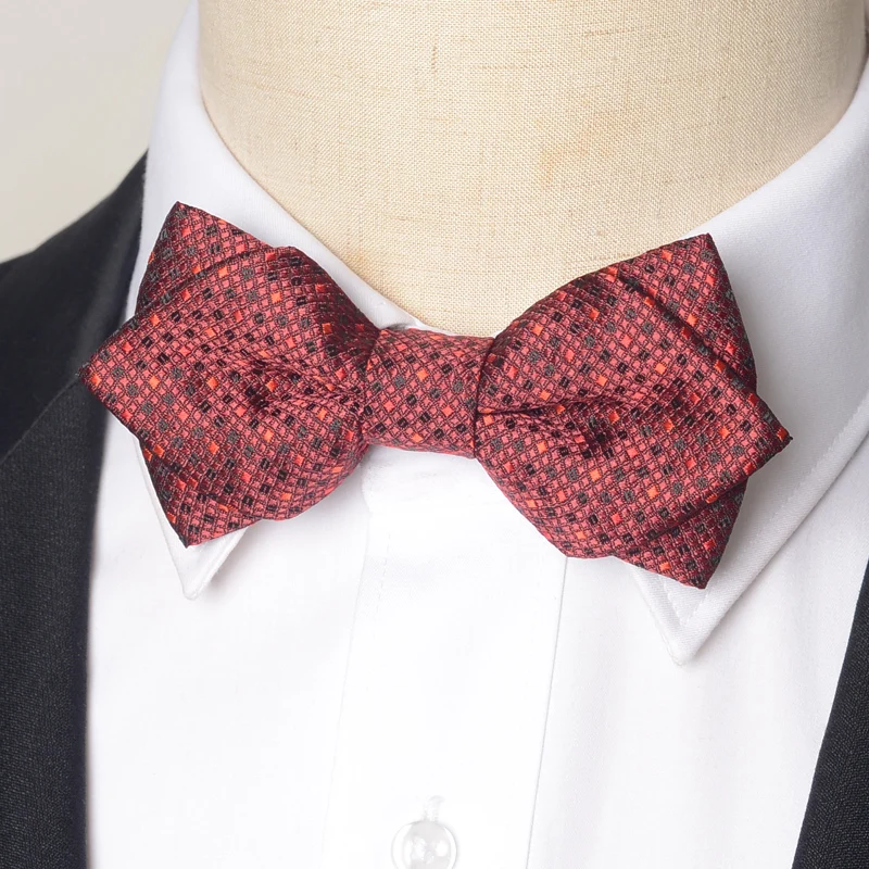 High Quality Deep Red Pointed Bow Tie Men's Gift Fashionable Butterfly Wedding Gift Banquet Shirt Accessories 100% Silk Bow Tie