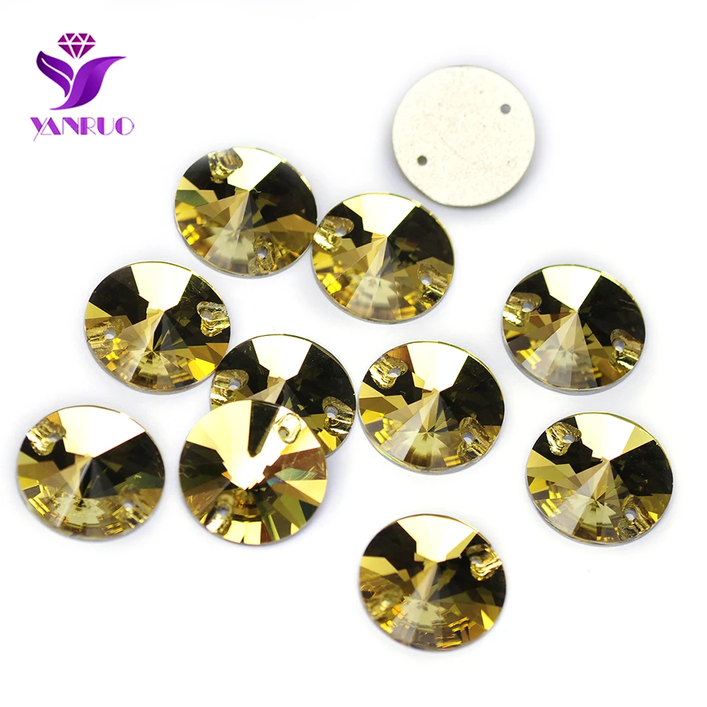 YANRUO 3200 Rivoli 8-18mm Light Topaz Sew On Rhinestones Applique Rhinestone Leotard Gymnastic Stones And Crystal Diy Dress