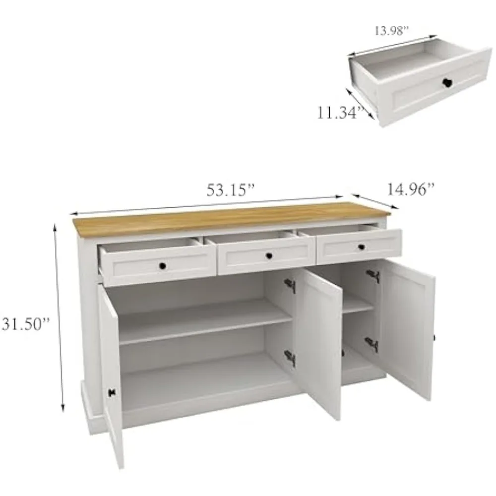 Armoire de Rangement Buffet Ferme, Serveur Bar, Armoire à Vin avec 3 Broches de proximité et 3 Portes, Étagères Réglables, Blanc