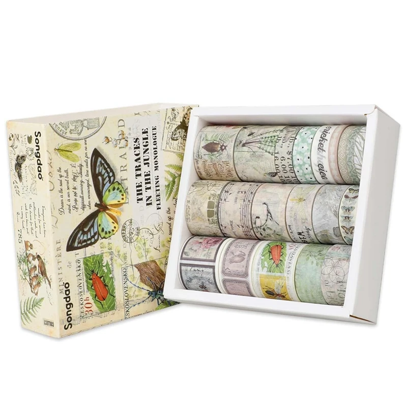 

Vintage Washi Tapes Set, 20 Rolls Craft Tape Floral Butterfly Botanical Washi Masking Tape Roll Writable Decorative Tape