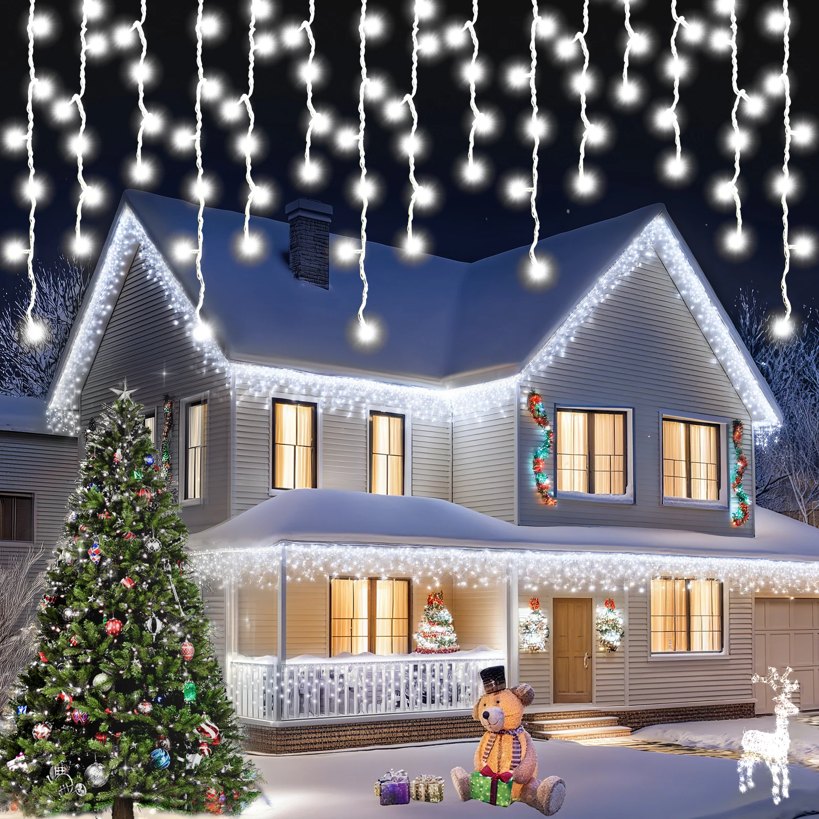 39.4FT 480Leds String Lights LED Fairy Garland Christmas Lights Waterproof Snowproof 8 Modes DIY Lamp Decoration for Home Garden Wedding Birthday Party New Year Street with 10 Cable Ties (15cm Each)
