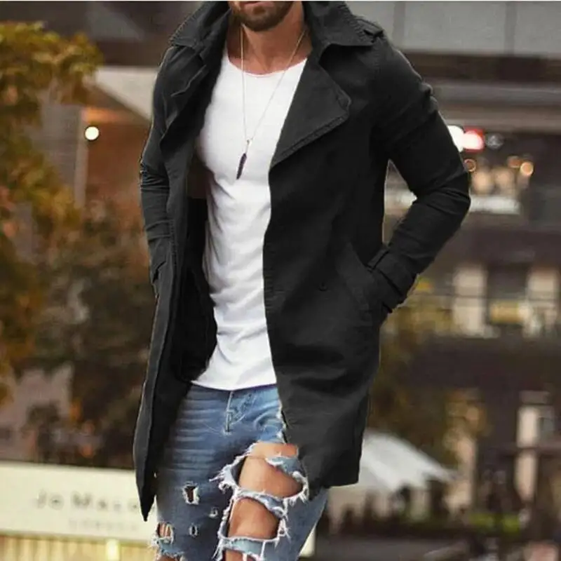 2025 Winter New Classic Double Breasted Lapel Long Coats For Solid Fashion Windbreaker All Match Streetwear Autumn Male Clothes