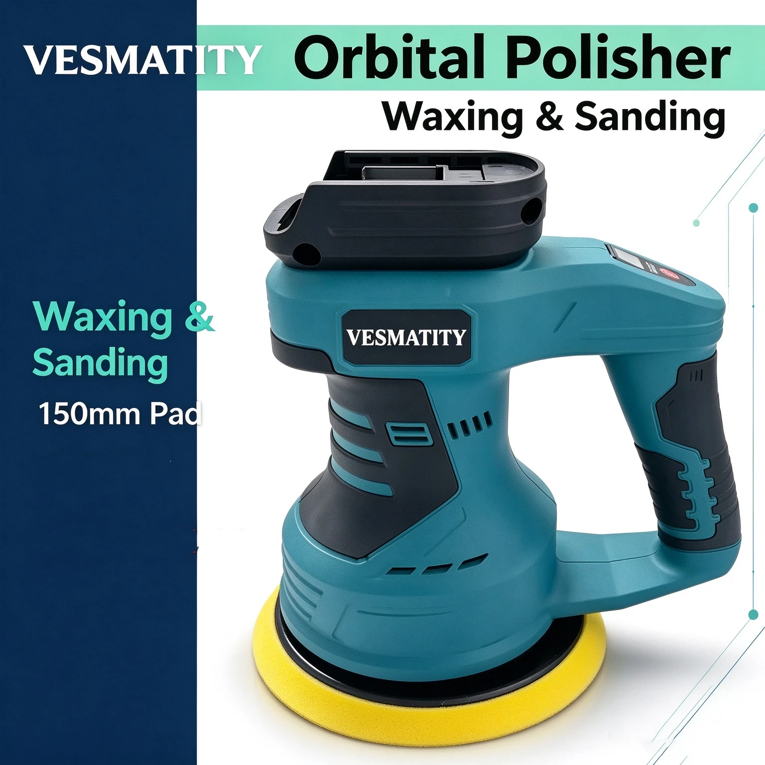 8 Gears Cordless Car Polisher Adjustable Auto Electric Waxing Sanding Sealing Glaze Tool Fit 20V Lithium Battery, Battery Not