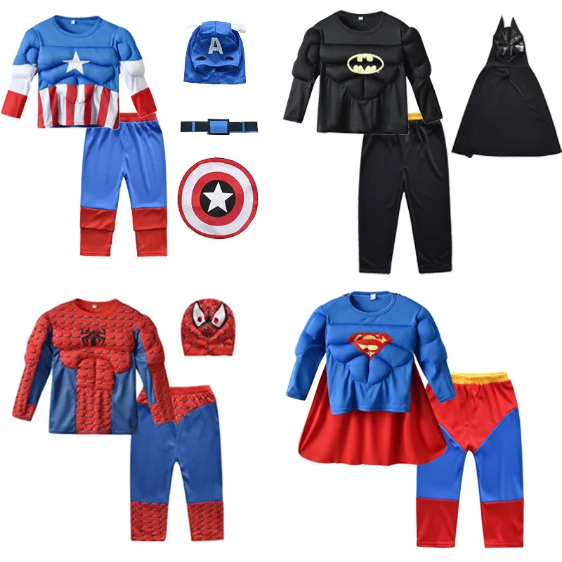 

Avengers Superhero Hulk Captain America Cosplay Costume Boys Girls Spiderman Muscle Suit Halloween Carnival Party Clothes