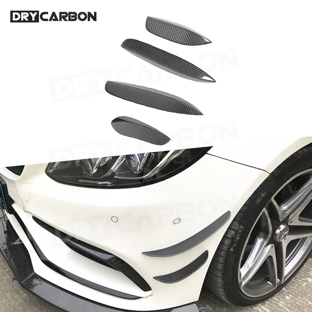 DRY CARBON Car Front Bumper Splitters for Benz W205 C63 AMG C205 2015-2022 Front Canards Vent Trim Car Styling Body Kits