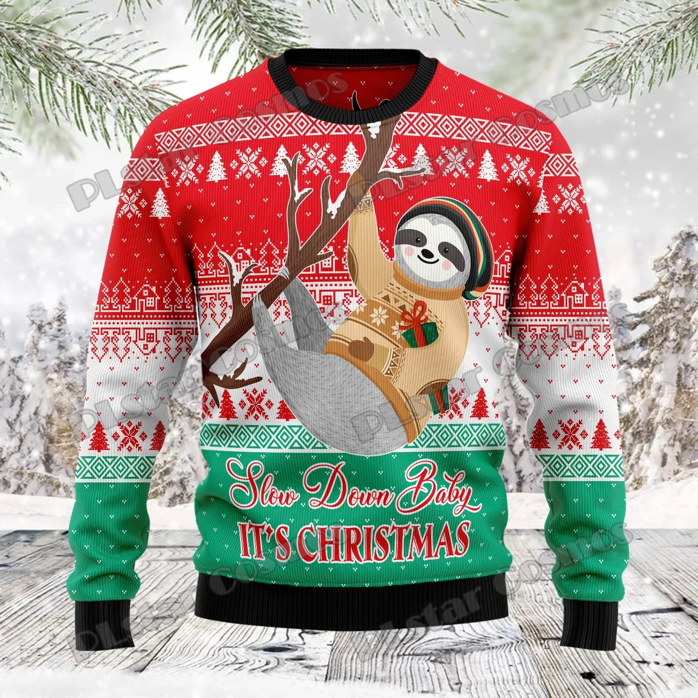 

PLstar Cosmos Sloth Slow Down Pattern 3D Printed Men's Ugly Christmas Sweater Winter Unisex Casual Warm Knitwear Pullover MY36