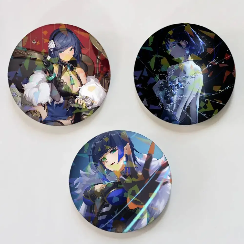 Genshin Impact Yelan Laser Button Pins Backpack Clothing Decor Brooch Fiction Badge Jewelry Gifts