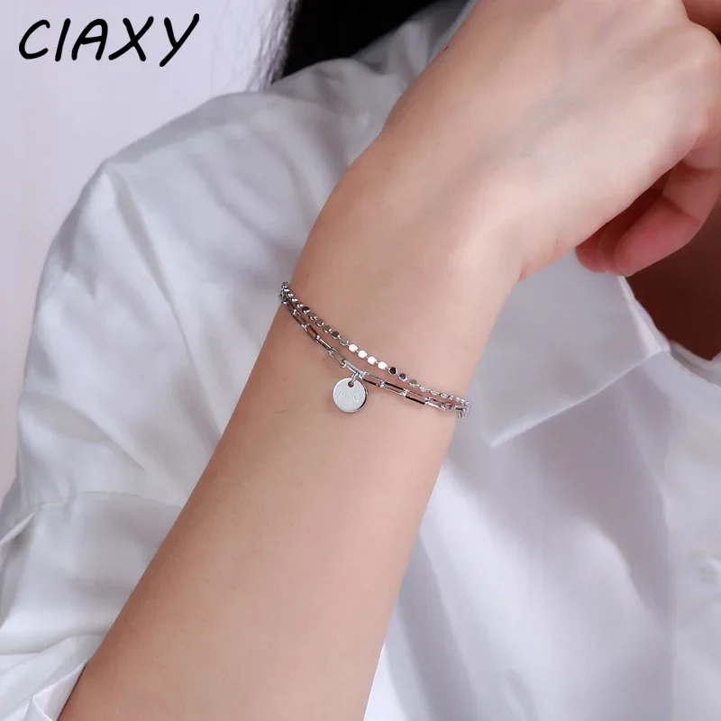 

925 Sterling Silver Lucky Round Brand Bracelets for Women Simple Double-layer Chain Bracelet Fashion Jewelry Gifts
