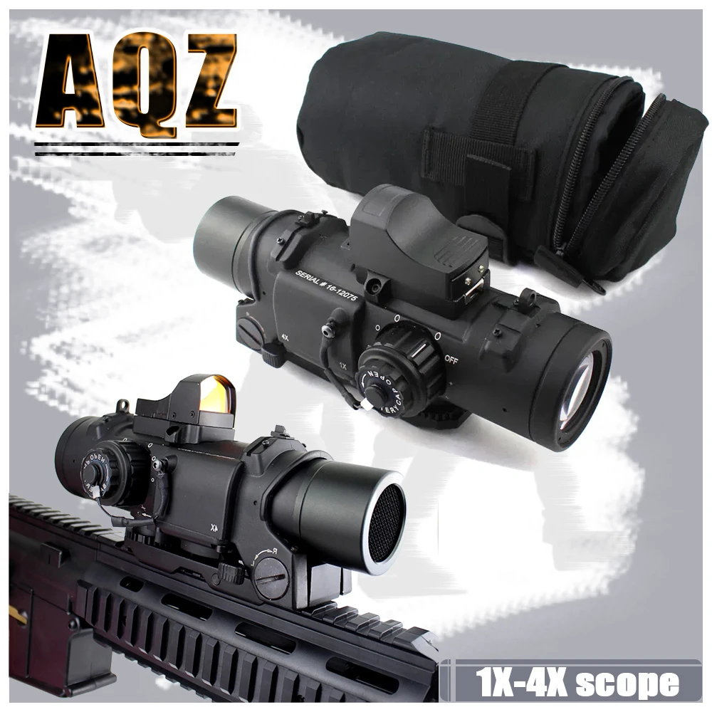 

Tactical Hunting Prism Reticle Weapon Scope Quick Detachable 1-4X Magnification Dual Role Red DOT Scope Telescopic Sight