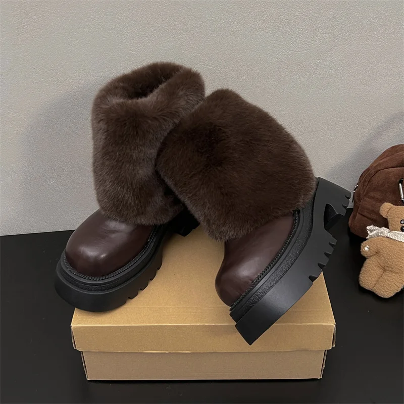 الفراء الثلوج حذاء من الجلد المرأة عالية الكعب أحذية مصممين 2025 قصيرة أفخم الشتاء تشيلسي الأحذية مضخات جديدة الاتجاه الأحذية الدافئة السيدات #1