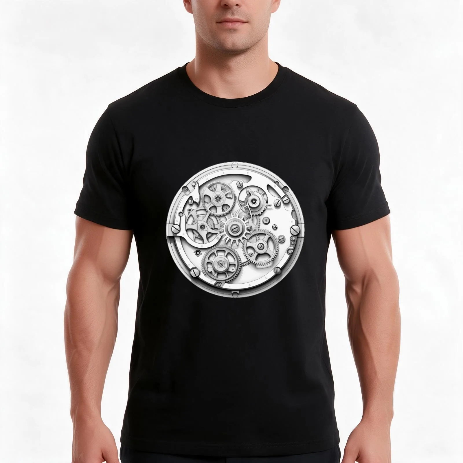 Clock Watch Movement Gear T-Shirt Summer Casual Cotton Tee Oversized Streetwear Tops Vintage Graphic Print Unisex Men Women
