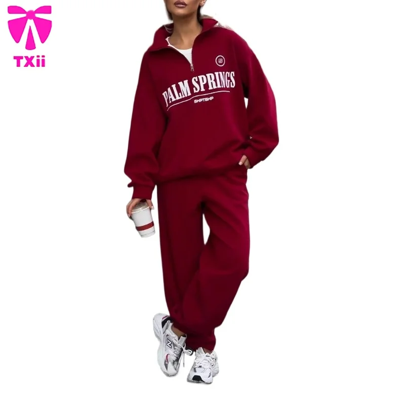 2024 autumn and winter new women's two-piece loose and fashionable women's zipper long sleeved sweatshirt long pants set