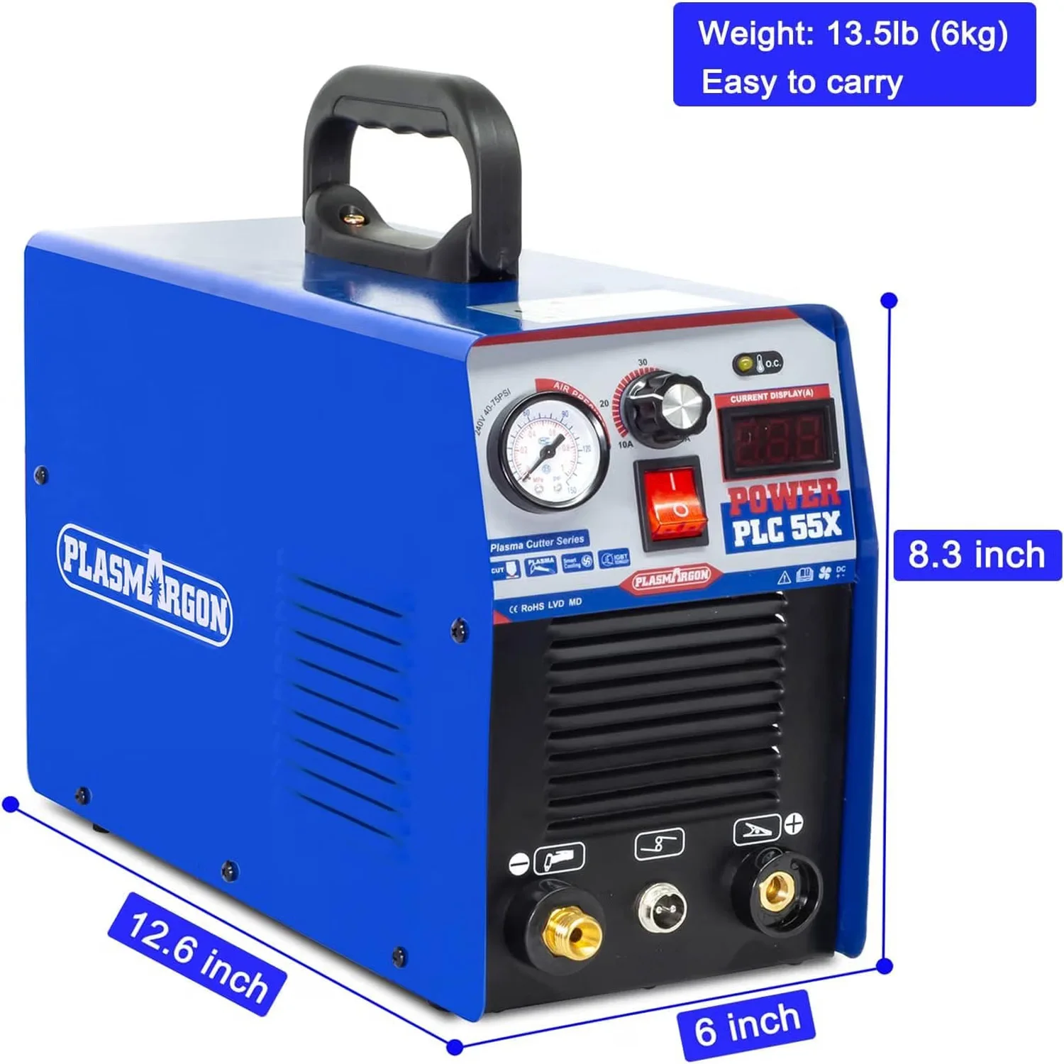PLASMARGON 55A Plasma Cutter,Air Plasma Cutting Machine,Pilot Arc IGBT Inverter 1/2
