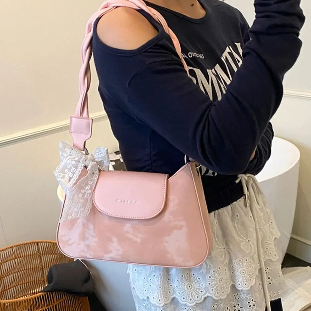 

Fashion Elegant Bow Underarm Bag Smooth Solid Color Lace Ribbon Handbag Aesthetic Cute Women's Armpit Bag Travel