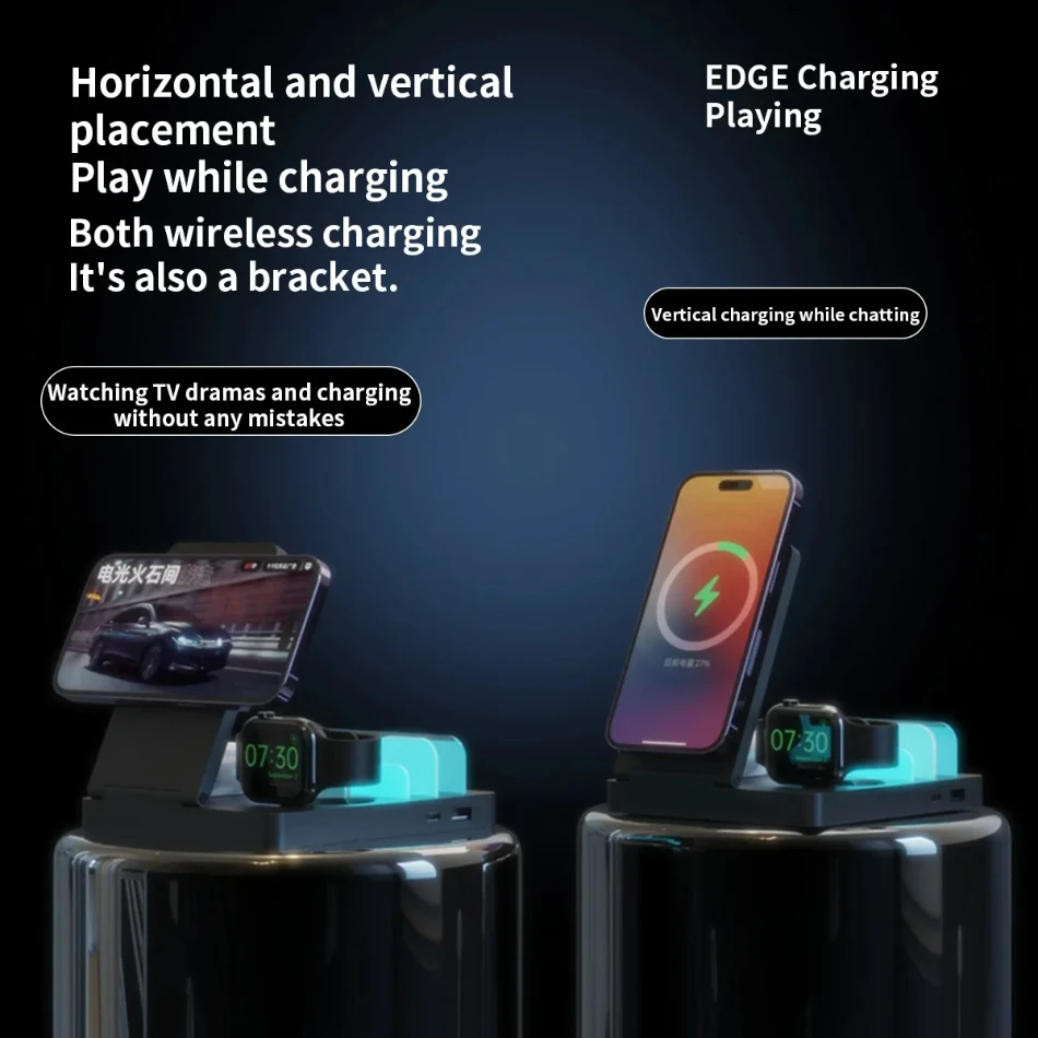 Складная магнитная беспроводная зарядная станция 5 в 1, USB PD, быстрая зарядка для iPhone 16, 15, 14, 13, 12 Pro Max Apple Watch 9 Airpods Pro 3