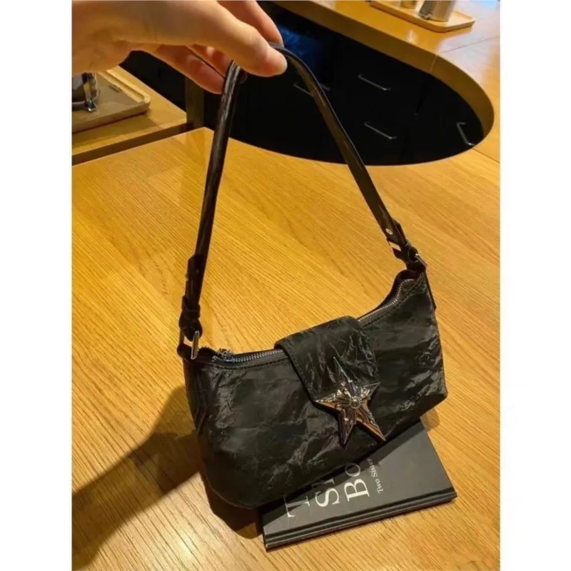 JIAERDI Vintage Star Y2k Bag Women New Hot Girls Leather Handle Underarm Bag Purse Female Retro Brown Shoulder Bag Handbag Chic